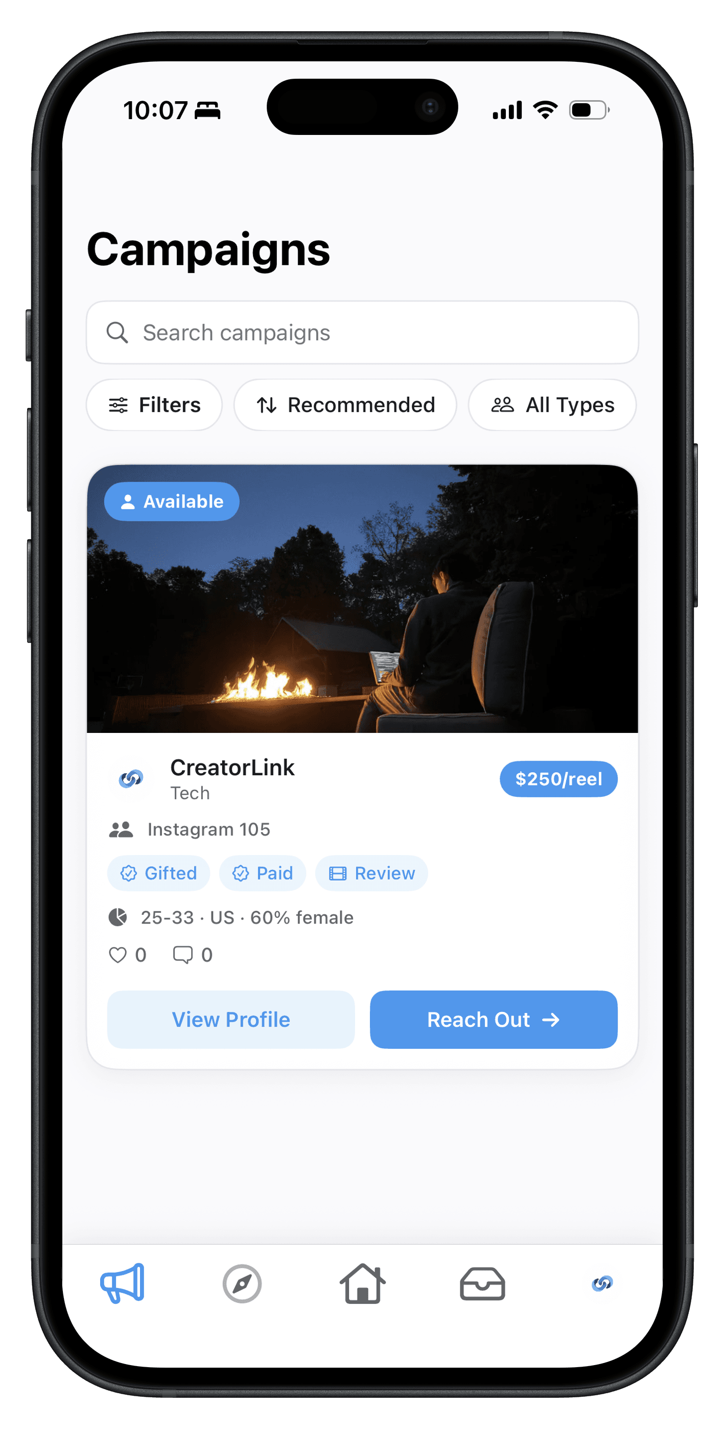 CreatorLink campaigns — browse brand opportunities