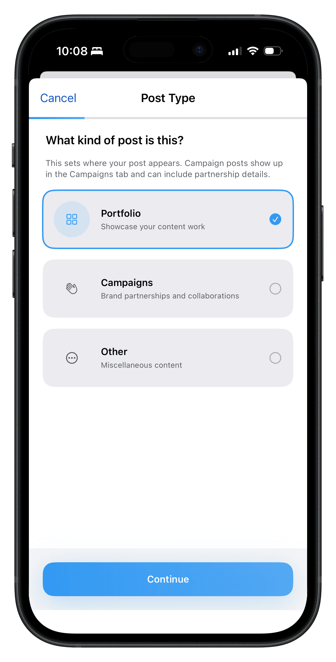 CreatorLink new post — share content with your audience